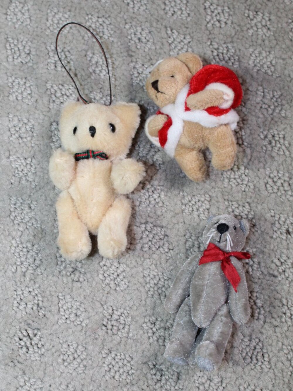 Set of 3 Vintage Mini Teddy Bear Ornaments (2 Articulate)
